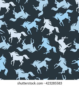 Realistic unicorn silhouette seamless pattern