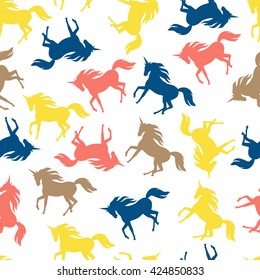 Realistic unicorn silhouette seamless pattern