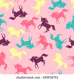 Realistic unicorn silhouette seamless pattern