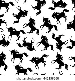 Realistic unicorn silhouette seamless pattern