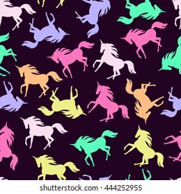 Realistic unicorn silhouette seamless pattern.