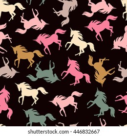 Realistic unicorn silhouette seamless pattern. Vector.