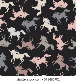Realistic unicorn silhouette seamless pattern. Vector.