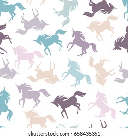 Realistic unicorn silhouette seamless pattern. Vector.