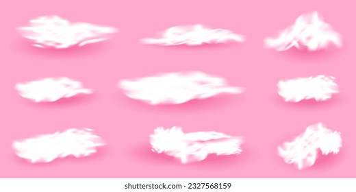 Realistic unique shaped fluffy cloud on pink background for your design.