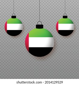 Realistic United Arab Emirates Flag with flying light balloons. Decorative elements for national holidays.