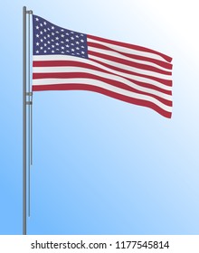 Realistic United States of America flag flying in the wind, vector