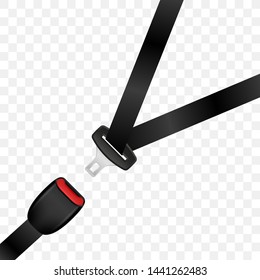 Realistic unlocked safety belt. Automobile open seat belt isolated on a transparent background.