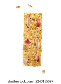 Realistic unwrapped healthy muesli bar with peanut vector illustration