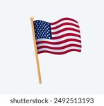 Realistic USA Flag 3D icon vector. America flag modern icon. American symbol waving in the Wind on Pole. American Presidential Election concept. Vote day