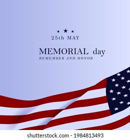 ilustraciones realistas del día conmemorativo de EEUU en el día conmemorativo de EEUU Happy Memorial National American Day card o fondo con la bandera de EEUU. Afiche o pancarta festivo con letras a mano. Ilustración del vector