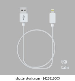 realistic usb cable for device connection vector illustration