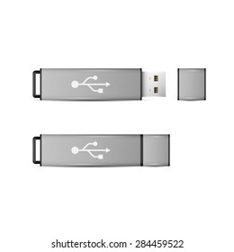 Realistic USB Flash Drive icon isolated on white background. Vector Illustration