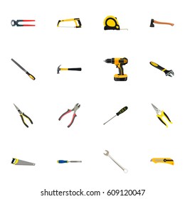 Realistic Utility Knife, Hatchet, Spanner And Other Vector Elements. Set Of Kit Realistic Symbols Also Includes Tape, Instrument, Cutter Objects.