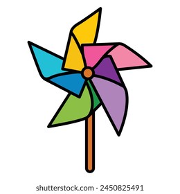 Realistic vacation travel symbol, fun play toy concept, 3d rainbow color wind mill toy. Cartoon baby toy game, cute sea beach icon set flat sign