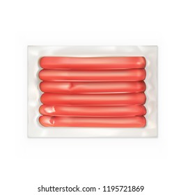 Realistic Vacuum Pack Of The Fresh Sausages. EPS10 Vector