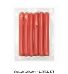 Realistic Vacuum Pack Of The Fresh Sausages. EPS10 Vector