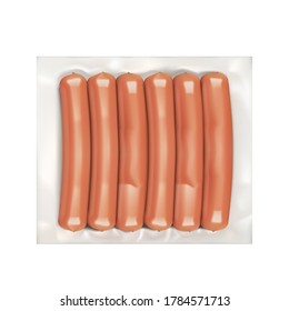 Realistic Vacuum Pack Of Fresh Sausages or Hot Dogs. EPS10 Vector