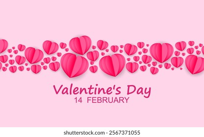 Realistic valentines day card design in paper style