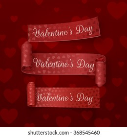 Realistic Valentines Day red scroll Ribbons Set