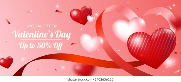 Realistic valentines day sale horizontal banners set vector design in eps 10