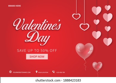 Realistic valentine's day sale poster or banner with many sweet hearts on red background concept. promotion and shopping template design vector