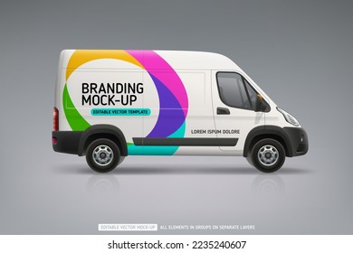 Realistic Van mockup with wrap branding design - editable vector
