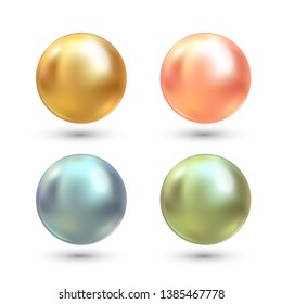 Realistic varicoloured pearls vector set. Precious pearl in sphere form. Pearl is luxury glossy stone illustration