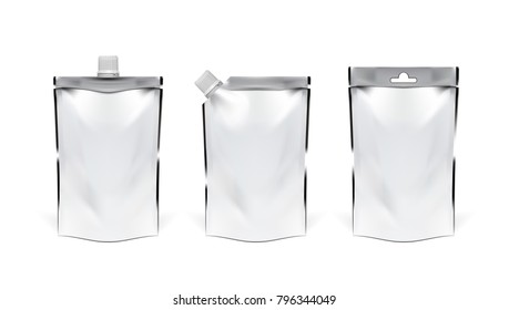 Realistic Various Clear Doy Pack Set. EPS10 Vector