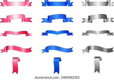 Realistic Various simple 3d Banner Ribbon Sales. Multicolored realistic banner ribbons Set 3 colors blue, pink, silver on white background. Vector illustration EPS10. Advert, game, app, sticker