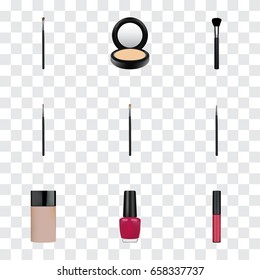 Realistic Varnish, Cosmetic Stick, Liquid Lipstick And Other Vector Elements. Set Of Greasepaint Realistic Symbols Also Includes Pomade, Lips, Liquid Objects.