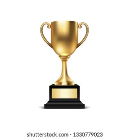 Realistic Vector 3d Blank Golden Champion Cup Icon Closeup Isolated on White Background.  