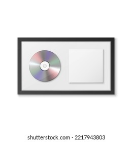 Realistic Vector 3d CD, Label With Black CD Cover Frame Isolated On White Background. Single Album Compact Disc Award, Limited Edition. CD Design Template