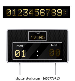 Realistic vector 3D digital modern sports scoreboard. Digital led display to displaying the result of the game.