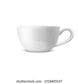 Realistic Vector 3d Glossy Blank White Coffee Tea Cup, Mug Icon Closeup Isolated on White Background. Design Template of Porcelain Cup or Mug for Branding, Mockup. Front view