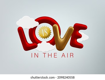 Realistic vector 3d illustration. Romantic Valentine's Day greeting card.