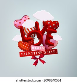 Ilustración vectorial 3d realista. Romántica tarjeta de felicitación de San Valentín.