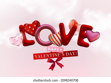 Realistische Vektorgrafik 3D. Romantische Valentinstag-Grußkarte.