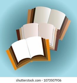 Realistic vector 3d illustration. A set of open books hardcover on a light blue background.