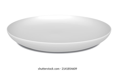 Ilustración vectorial 3d realista de placa cerámica vacía blanca, plantilla para su diseño. Vista frontal, aislado en un fondo blanco. 