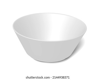 Realista vector 3d ilustración de placa de cerámica vacía blanca, plato, utensilios de cocina. Plantilla para su diseño. Vista frontal, aislado en un fondo blanco.	
