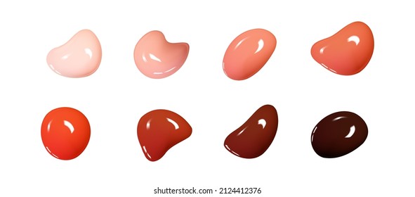 Realistic vector 3D shapes isolated on white background. Set of glossy multicolored drops of paint or varnish
