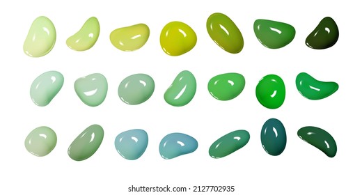 Realistic vector 3D shapes isolated on white background. Set of glossy multicolored drops of paint or varnish