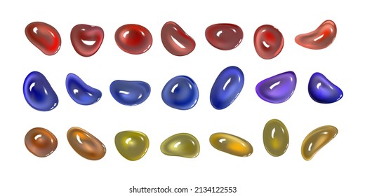 Realistic vector 3D shapes isolated on white background. Set of mother-of-pearl multicolored drops