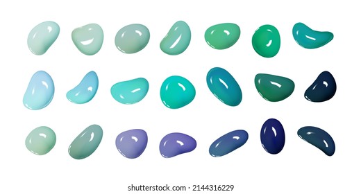 Realistic vector 3D shapes isolated on white background. Set of glossy multicolored drops of paint or varnish