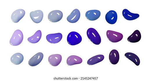 Realistic vector 3D shapes isolated on white background. Set of glossy multicolored drops of paint or varnish