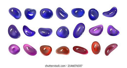 Realistic vector 3D shapes isolated on white background. Set of mother-of-pearl multicolored drops