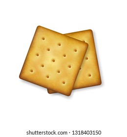 Realistic Vector 3d Square Delicious Salty Cookies Rustic, Cracker, Biscuit Set Closeup Isolated on Transparent Background. Design Template of Sweet Cookie, Yummy Crackers, Breakfast Snack