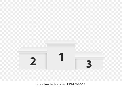 Realistic Vector 3d White Winners Podium Closeup Isolated on Transparent Background. Victory, Award Pedestal. First, second, third place. Design template