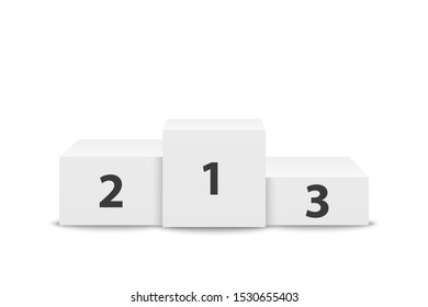 Realistic Vector 3d White Winners Podium Closeup Isolated on White Background. Victory, Award Pedestal. First, second, third place. Design template